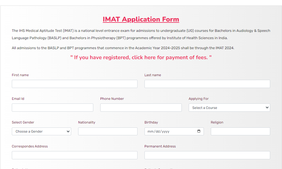 IMAT Application Form 2024